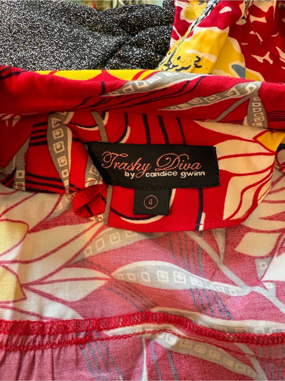 Trashy Diva Waterlilies Red Yellow Floral Belted Dress pinup rockabilly - Picture 7 of 7